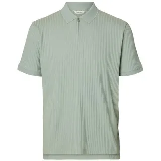 SELECTED HOMME Poloshirt - Strukturshirt mit Polokragen und Reißverschluss - Herrenshirt Strukturpolo mit kurzem Reißverschluss und Stretchanteil grün XXL (56)