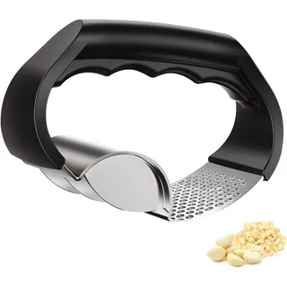 Knoblauchpresse Wippe Edelstahl, 2-in-1 Knoblauchwippe Spülmaschinenfest, Garlic Press Stainless Steel, Knoblauch Wiege, Knoblauchschneider für Knoblauch Ingwer, Einfache Handhabung und Reinigung