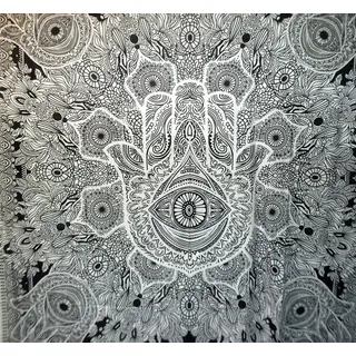 Traditionelle Jaipur Groß Hamsa Hand Wandteppich, Fatima Hand Wand aufhängen, indischen Schlafsaal, Zimmerdekoration, werfen Hippie Bohemian Viel Glück Wand Decor, 223,5 x 241,3 cm Zoll