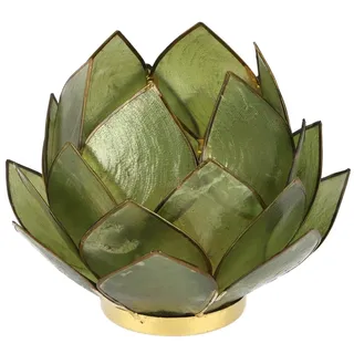 Guru-Shop Windlicht Lotus Teelicht Muschel 14*10 cm - olivgrün grün
