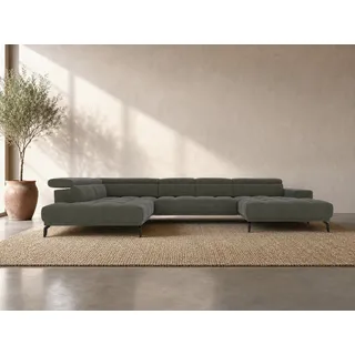 foamnova Wohnlandschaft Uppsala, mit Relaxfunktion, B 400 cm, Elektrischer Sitzvorzug & klappbare Kopfstützen grün