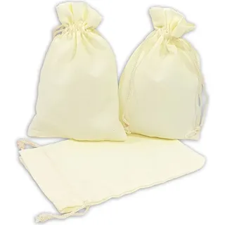 Frau WUNDERVoll® 12 Geschenksäckchen creme 15 x 10 cm Baumwolle Adventskalender Säckchen Stoffbeutel zum Basteln und befüllen Gastgeschenk Hoch... - Creme