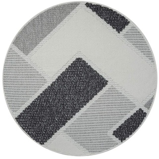 Teppich LINDO 8877, Carpet City, rund, Höhe: 11 mm, Kurzflor, Hochtief-Muster/ 3D-Effekt, Boho-Stil, Wohnzimmer grau