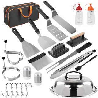 WPKD BLUEIY 23-Teiliges Grillspachtel Plancha Zubehör,Plancha Zubehör Set,Grillbesteck Set mit Spatel Fleischpresse,für Outdoor-Aktivitäten und Camping