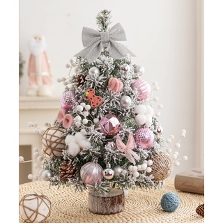 EXQUILEG Künstlicher Mini Weihnachtsbaum, 45cm/60cm Tischplatte Weihnachtsbaum, Kleiner Tannenbaum Für Tisch Mit LED-Lichterketten Und Sieben Dekorationen (Rosa,60cm)