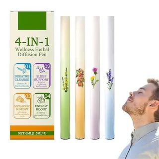 4Pcs Herbal Diffuser Pen, Aromatherapy Inhaler Stick, Dual-Action Herbal Purifier Pens for Sleep Support, Portable Natural Diffuser Pen for Cleanse, Breathing Aid, and Oral Freshening (1 Box)