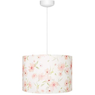 Lamps & Company Deckenlampe Kinderzimmer Blumenmuster, runder großer rosa Lampenschirm mit einem Durchmesser von 35 cm, eine handgemachte Lampe Kinderzimmer Mädchen, schön Babyzimmer Deko, rosa Deko