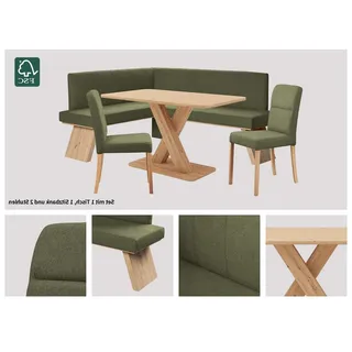 Home Affaire Eckbankgruppe »Nina«, (Set, 4 tlg., 4er), Sitzgruppe Esszimmer Stühle Tisch und Bank bequem gepolstert, grün