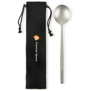 Titanium Long Handled Spoon with a Biggest Bowl, 8.7 inch/ 221mm Round Titanium Spoon comes with a Perfect Soup size bowl to make it a Great outdoor Companion | Camping Spoon with Waterproof Case