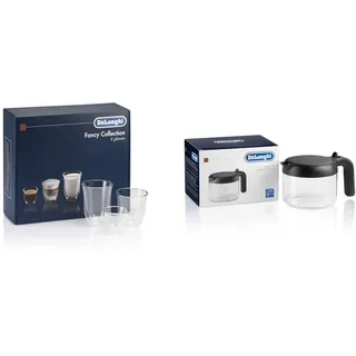 De'Longhi DeLonghi Fancy Box 6er Set Thermo Gläser & Kaffeekanne DLSC021, Glaskaraffe mit klappbarem Kunststoffdeckel, für Kaffeevollautomaten mit Kannenfunktion, 750 ml, spülmaschinenfest, Schwarz