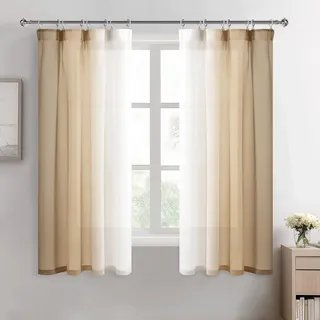 DWCN Farbverlauf Voile Vorhänge mit Kräuselband Taupe H175 x B140 cm | 2er Set, Transparent Fenstergardinen mit Schienensystem, Vorhang Luftig für Wohnzimmer Schlafzimmer Kinderzimmer Junge Herbst