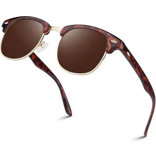 Polarisierte Sonnenbrille Halbrahmen Retro UV400 Leopardenmuster Braun