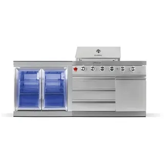 GORILLER® SILVERBACK S2 Outdoor-Küche, Gasgrill mit Doppel-Kühlschrank, Edelstahl, Silber