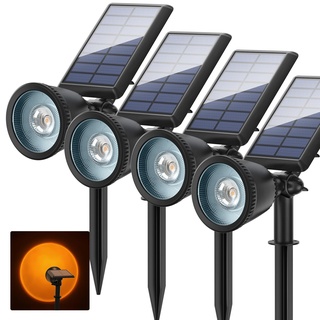 Wilktop Solarlampen für Außen Garten, 4 Stück 3000K Warmweiß LED Solar Strahler mit Erdspieß für Außen, Solarleuchten mit 2 Helligkeitsmodus, 2 in 1 Montage, Auto Ein/Aus Wegbeleuchtung für Hof Gehweg