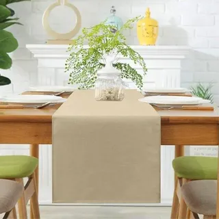 DigiRigi® Tischläufer – abwaschbarer Macramé-Tischläufer in Leinenoptik, wasserabweisend, Polyester, Beige-Crème, 40 x 180 cm, für Esszimme... - Weiß/Schwarz