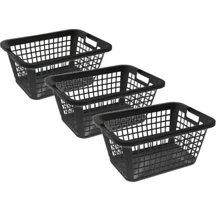 Ebaxx Wäschekorb 3 Stück große Wäschekörbe Griff Robust Plastik Kunststoff Set schwarz