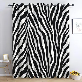 Srigzcaly Tier-Zebra-Druck Verdunkelungsvorhang Schwarz Und Weiß, 2er Set Blickdichte Vorhänge mit Ösen H214 x B91.5 cm, Schallschutz & Thermogardine für Schlafzimmer, Kinderzimmer & Wohnzimmer