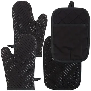 4er-Set Silikon-Anti-Rutsch-Ofenhandschuhe & XL-Topflappen, bis 240 °C
