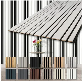 Hexim Wandpaneel, (Akustikpaneele 278x60cm Holz Mila - flexible Holzpaneele Platten Wanddeko Wand Kombipaneel Wandverkleidung Schalldämmung Akustikfilz weiß 1.67m2 White)