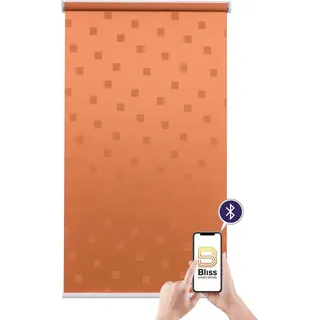 Elektrisches Rollo Funky Square, sunlines, blickdicht, mit Bohren, freihängend, verschraubt, appgesteuert via Bluetooth, mit Akku und Motor, weißer Fallstab orange 70 cm x 180 cm