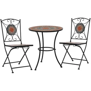 Homgoday 3-TLG. Bistro-Set Gartenmöbel Set Sitzgruppe Stühle und Tisch Essgruppe Gartengarnitur Balkonset Garnitur für Hof Garten Terrasse und Balkon Mosaik Keramik Orange/Grau