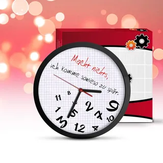 Monsterzeug Chaotische Uhr, kreative Wanduhr mit Worten Macht Nichts, ich komme sowieso zu spät, Zeigeruhr für zu spät Kommer, Coole Uhr mit verrücktem Ziffernblatt