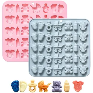 RUUKON Baby Shower Schokoladenformen, 2-teiliges Set Baby Füßchen Romperten Schnuller Flaschenwagen Bär Formen für Schokoladen Gummies Süßigkeiten oder Cakepop Cake Cupcake Dekoration