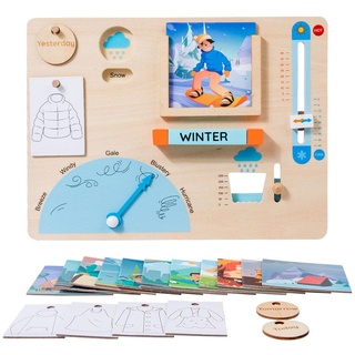 ulapithi Holz-Wetterstation-Spielzeug-Set - Pädagogisches Wetterbrett-Uhr-Spielzeug für Kinder - Montessori-Brett für Kleinkinder Klimawissen Lernen Wetterlernspielzeug