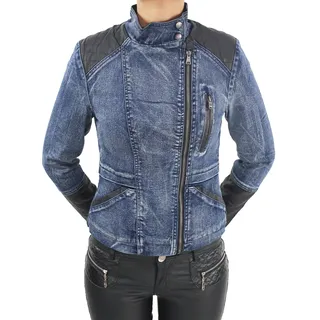 Sotala Damen Blazer Jacke Jeans Leder Optick Kunstlederjacke Übergangs Jacket Bikerjacke Jeansjacke Blau Grau Schwarz Blau L/40 - L