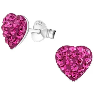 BUNGSA Ohrring-Set Ohrstecker Kristallherz pink 925 Silber Damen (1 Paar (2 Stück), 2-tlg), Ohrschmuck Ohrringe silberfarben
