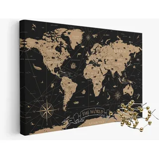 framed concept | Weltkarte mit Pinnnadeln | Handgefertigte Wanddekoration mit 50 goldenen Pins | Einzigartige Geschenkidee