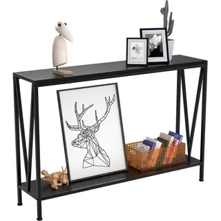 GarveeMore Konsolentisch,Beistelltisch,Holz und Metall Sofatisch mit Regal,110x25x76cm schwarz