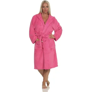 L.E.M.B. Hometrends Herren Damen Bademantel Kingston Microfaser Morgenmantel mit Kapuze pink S - S