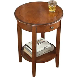 Gtzly Runder Beistelltisch Aus Massivem Holz mit Schublade, 2-Stufiger Moderner Beistelltisch Aus Der Mitte des Jahrhunderts for Wohnzimmer, Wohnheim, HeimbüRo, Schlafzimmer (Color : Brown)