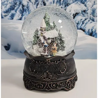 Schneekugel Spieluhr Weihnachten | Weihnachtsspaziergang Familie | Sockel Kupfer antik | Durchmesser 100mm, Höhe 140mm | Schüttelkugel | 20323