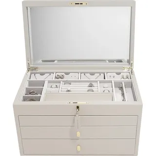 Stackers Schmuckkasten mit Schubladen doppelt, beige, mit Reiseschmuckdose, 6-tlg.