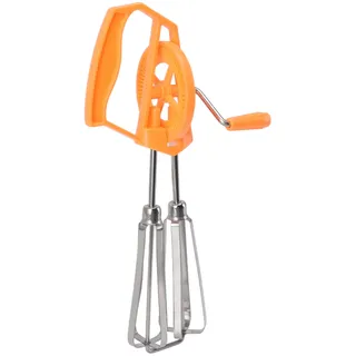 Manueller Handmixer mit Handkurbel, Edelstahl Handrührgerät Schneebesen, Drehbarer Schaumschläger für Küchenkochen und Backen, Orange