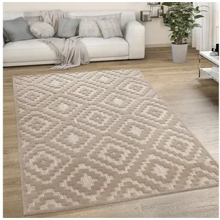 Paco Home Teppich »Livorno 671«, rechteckig, 14 mm Höhe, Uni-Farben, Scandi, Rauten Muster, Hoch-Tief Effekt, Outdoor geeignet, beige