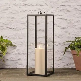 Lights4fun 60cm Bowen Laterne Schwarz Metall Outdoor mit TruGlow® LED Kerze mit Fernbedienung und Timer Gartenlaternen für draußen Laternen für draußen wetterfest Schwarz Metall Laterne Outdoor