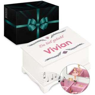 Maverton personalisierte Musik Schmuckdose mit Aufzieh-Spieluhr - Schmuckkästchen Ballerina - Musikspieldose für Mädchen zur Geburt - zum Geburtstag - zu Weihnachten - ohne Schublade - Herzchen