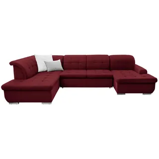 Cantus Wohnlandschaft, Bordeaux, Metall, Uni, 5-Sitzer, Ottomane links, U-Form, 342x208 cm, Made in EU, seitenverkehrt erhältlich, Hocker Rücken echt, Wohnzimmer, Sofas & Couches, Wohnlandschaften, Wohnlandschaft U-Form