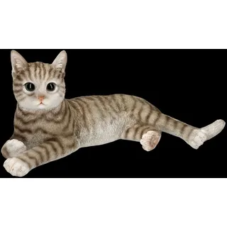 Figuren Shop GmbH Gartenfigur Katze Figur liegend grau getigert Garten Balkon Deko 37 cm Gartenfigur