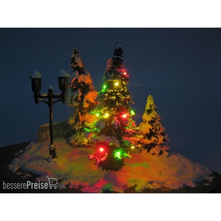 Schönwitz 51293 - Weihnachtsbaum mit Schnee und Lichterkette gelb grün rot beleuchtet H0