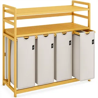 AdelDream Wäschekorb 200L Wäschesortierer mit Regalen 4 Fächer 2 Ablagen Wäschebox Bambus grau