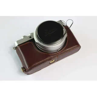 BolinUS D-Lux 7 Tasche, handgefertigt, Echtleder, Halbkameratasche für Leica D-Lux 7, mit Handschlaufe, Coffee