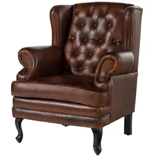 Massivmoebel24 Ohrensessel Chesterfield Leder 88 x 108 x 80 cm Braun