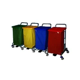 Floorstar Trennwagen TWD 4 SOLID 4-fach mit Fußtritt TWD 4 , Roter, Blauer, Grüner und Gelber Deckel