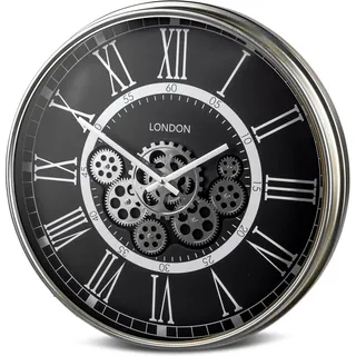 Kremers Schatzkiste Wanduhr London 54 cm Metall mit sichtbar drehenden Zahnrädern Steampunk