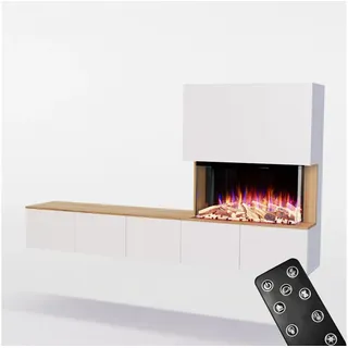 GLOW FIRE Elektrokamin CW5 Rechts E-Motion LED Kamin- Wohnwand mit Kamin, Sideboard mit Kamin, Elektrokamin mit Heizfunktion und Knistereffekt weiß