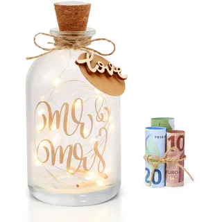 LED Flaschenlicht Hochzeit, Geldgeschenk Hochzeit Verpackung, Beleuchtete Dekoflasche mit Korkstopfen Flaschen, Hochzeitskasse Spardose Geld Leuchtflasche Hochzeitsgeschenke für Brautpaar